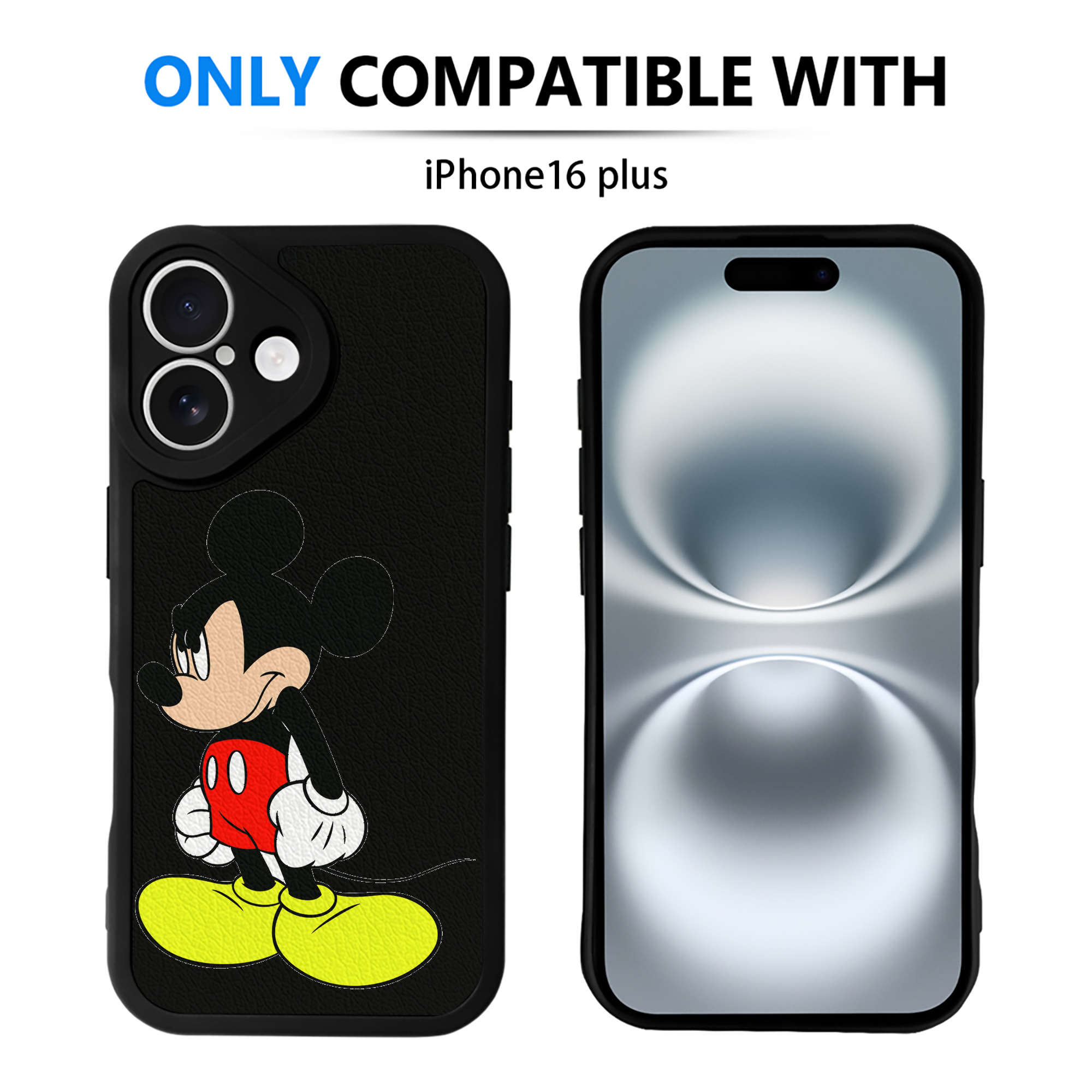 （画像用） ミッキーマウス Mickey Mouse 【iPhone 16シリーズ対応】シリコンスマホケース（レザー調） 材質：シリコン